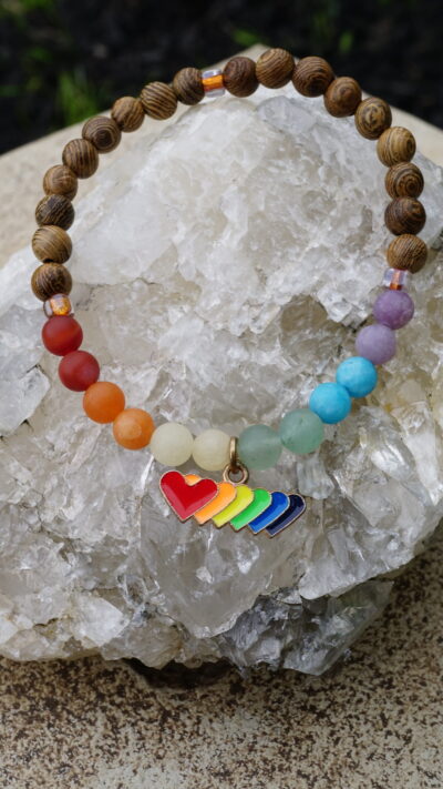 Rainbow Stretch Bracelet with Charm