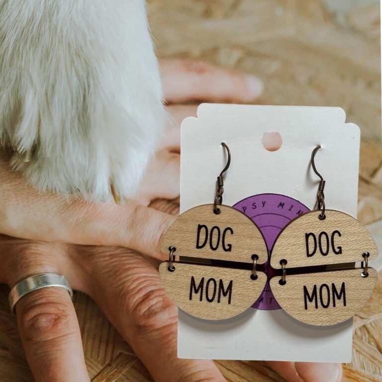 Dog Mom Wood Dangle Earrings