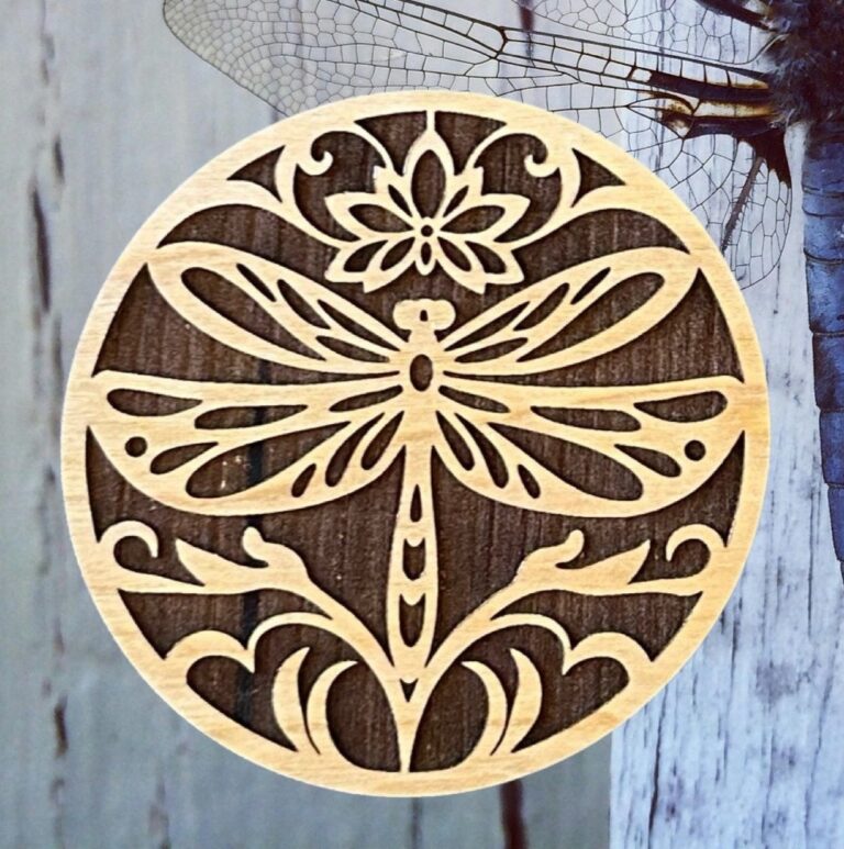Dragonfly Laser Cut Lightweight Wood Coasters Set of 4 1.4 in Thick Cherry Plywood 4x4 in