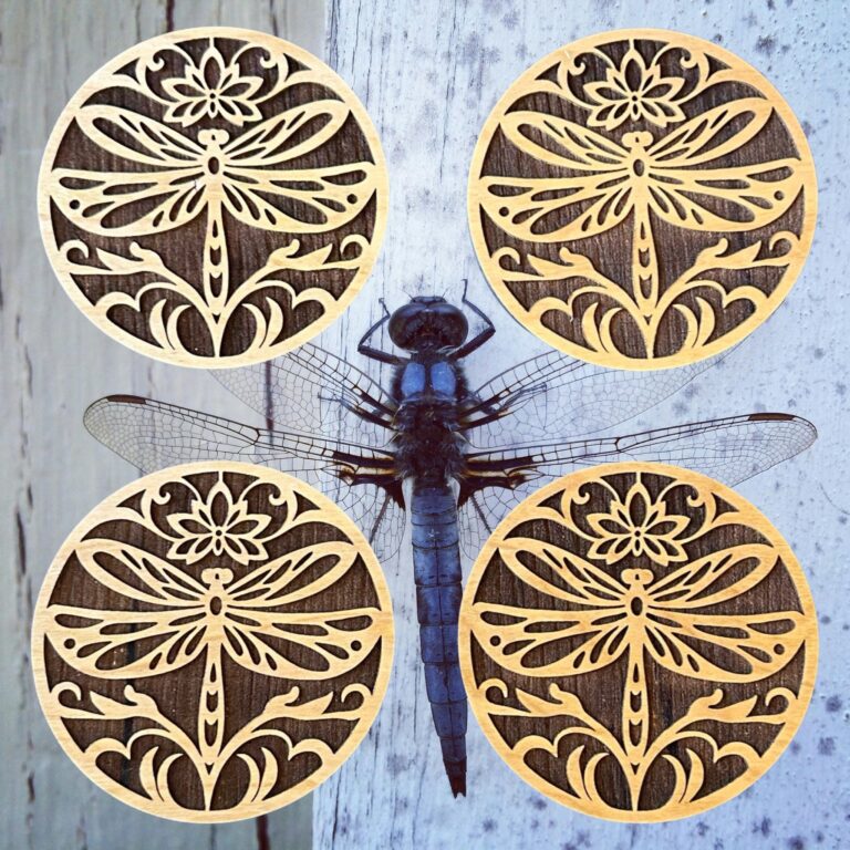 Dragonfly Laser Cut Lightweight Wood Coasters Set of 4