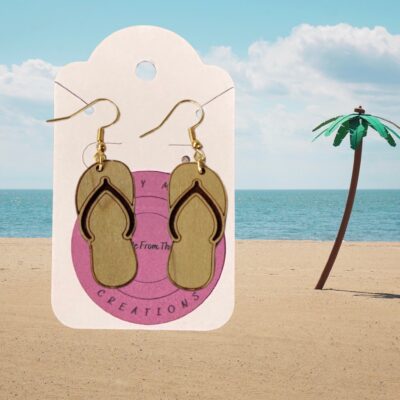 Flip Flop Handmade Wood Dangle Earrings
