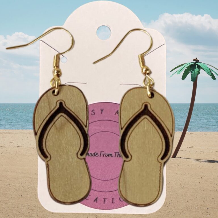 Flip Flop Wood Dangle Earrings Medium Poplar Hardwood 1.25 in