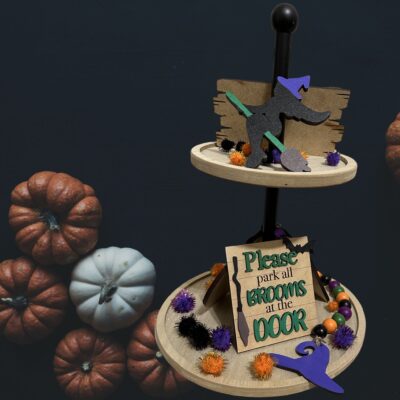Halloween Laser Engraved Wood Decor Tray Set Seasonal Home Decor