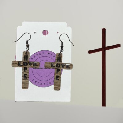 Hope and Love Cross Wood Dangle Earrings