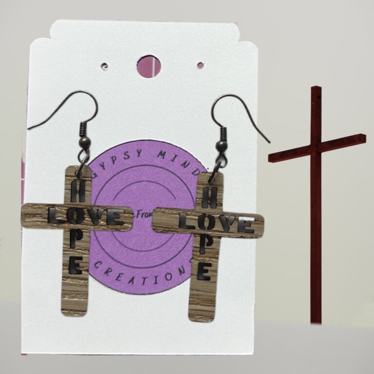 Hope Love Cross Wood Dangle Earrings Med Red Oak Hardwood 1.5 in