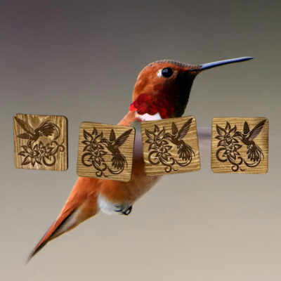 Hummingbird Laser Cut and Engraved Handmade Drinkware Coasters Set of Four