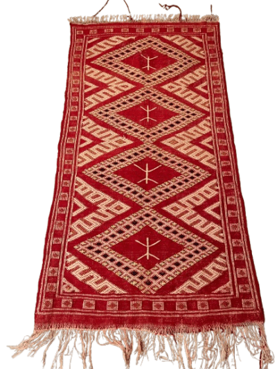 Vintage Handmade Moroccan Berber Wool Rug Tribal Atlas Carpet – Red & White – 100% Wool
