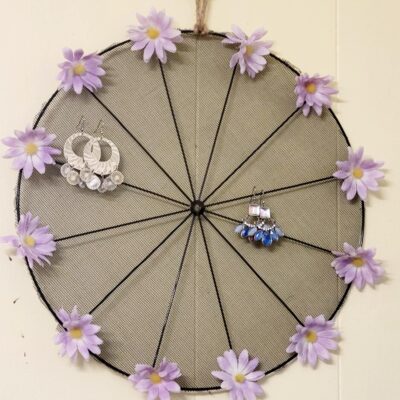 Earring holder display 14" bicycle wheel
