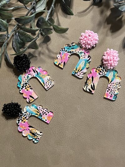Leopard and pastel earrings