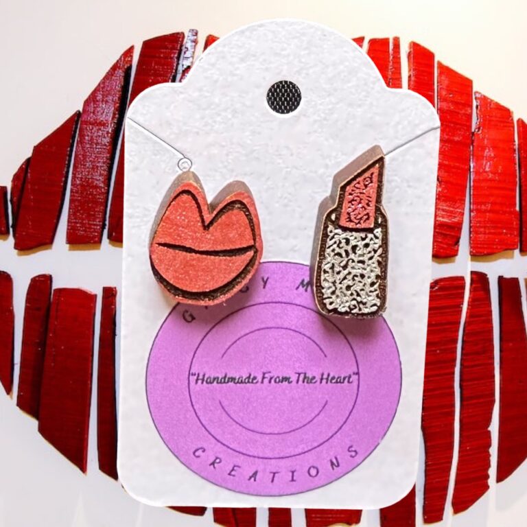 Lips Lipstick Painted Stud Wood Earrings .50 1 in