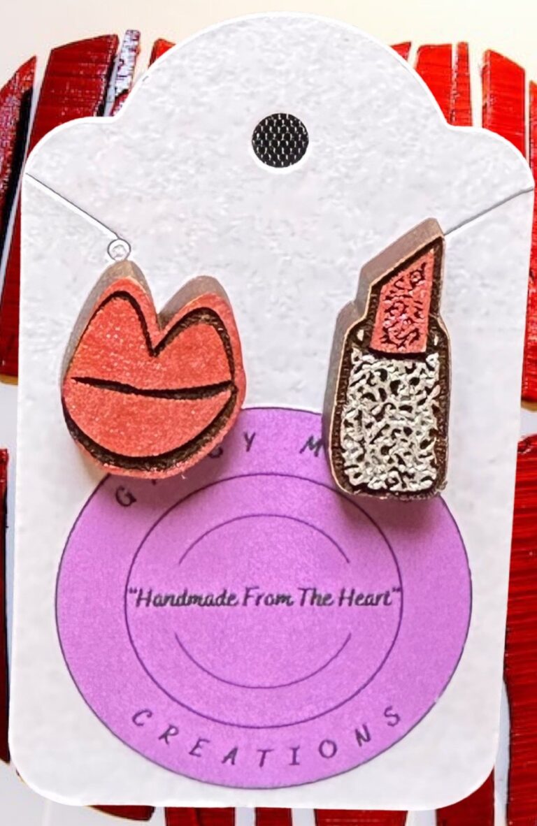 Lips Lipstick Painted Stud Wood Earrings 1