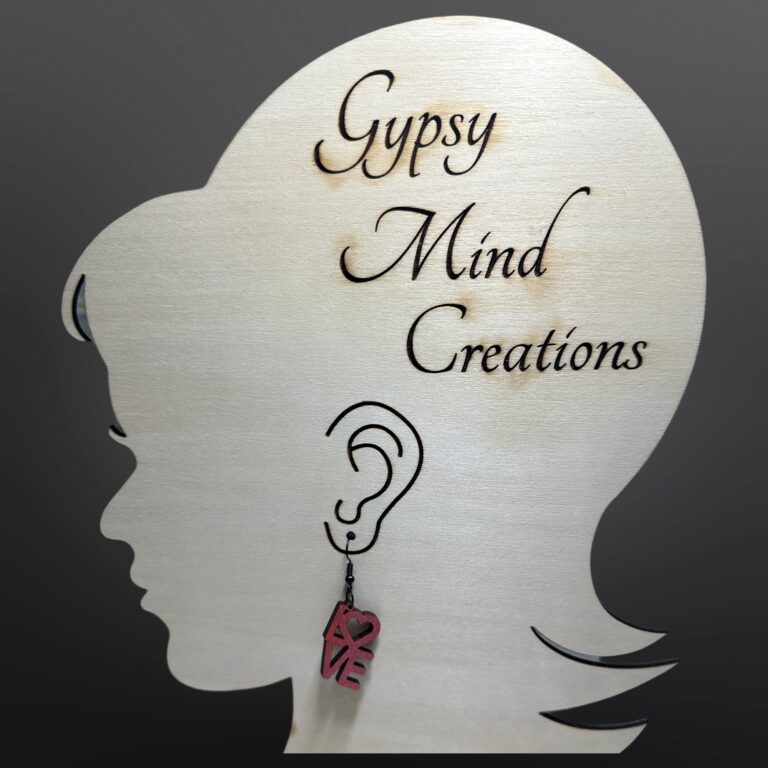 Love Word Painted Wood Dangle Earrings 1