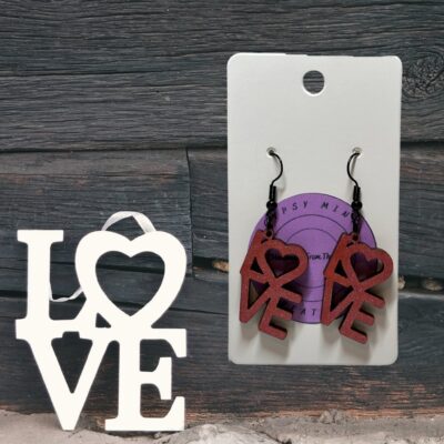 Handmade Painted Love Word Wood Dangle Earrings