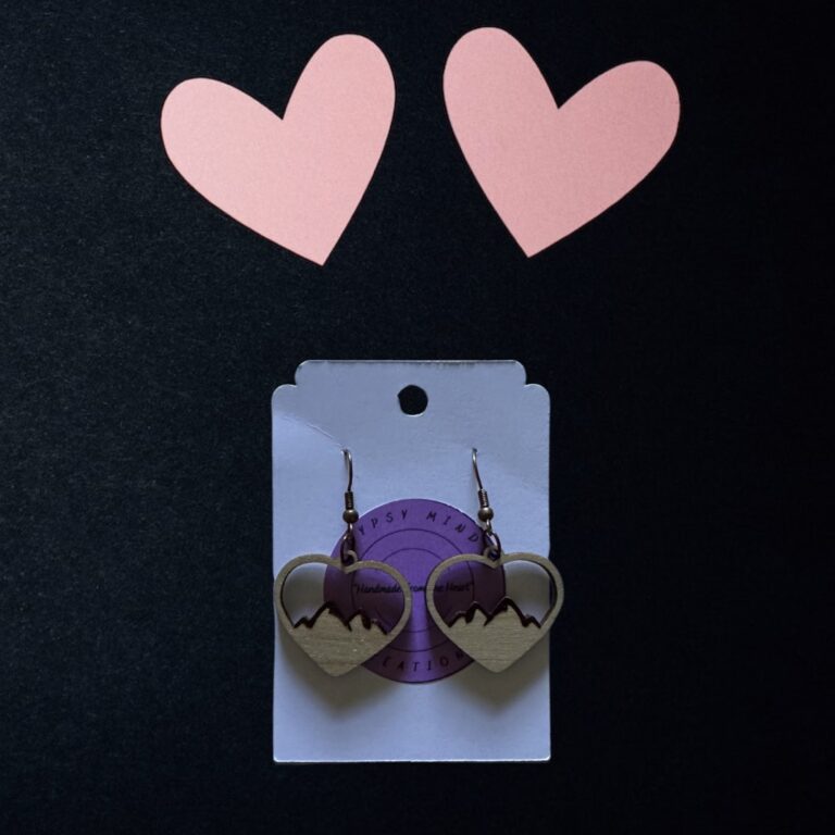 Mountain Heart Wood Dangle Earrings