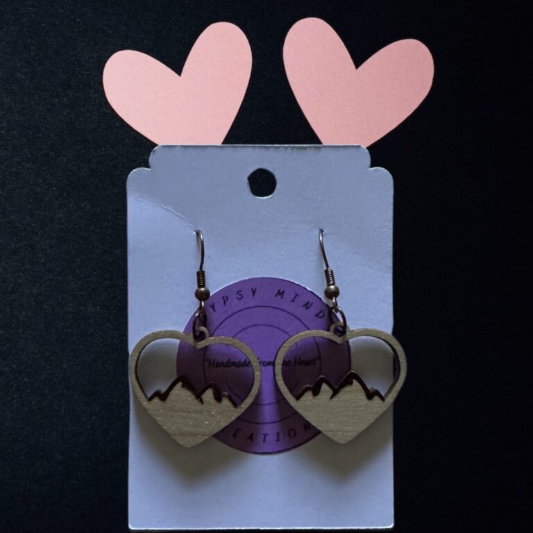 Mountain Heart Wood Dangle Earrings Med Poplar Hardwood 1 in