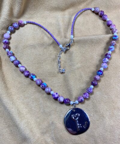 Impression Jasper Necklace with silver "Love" charm