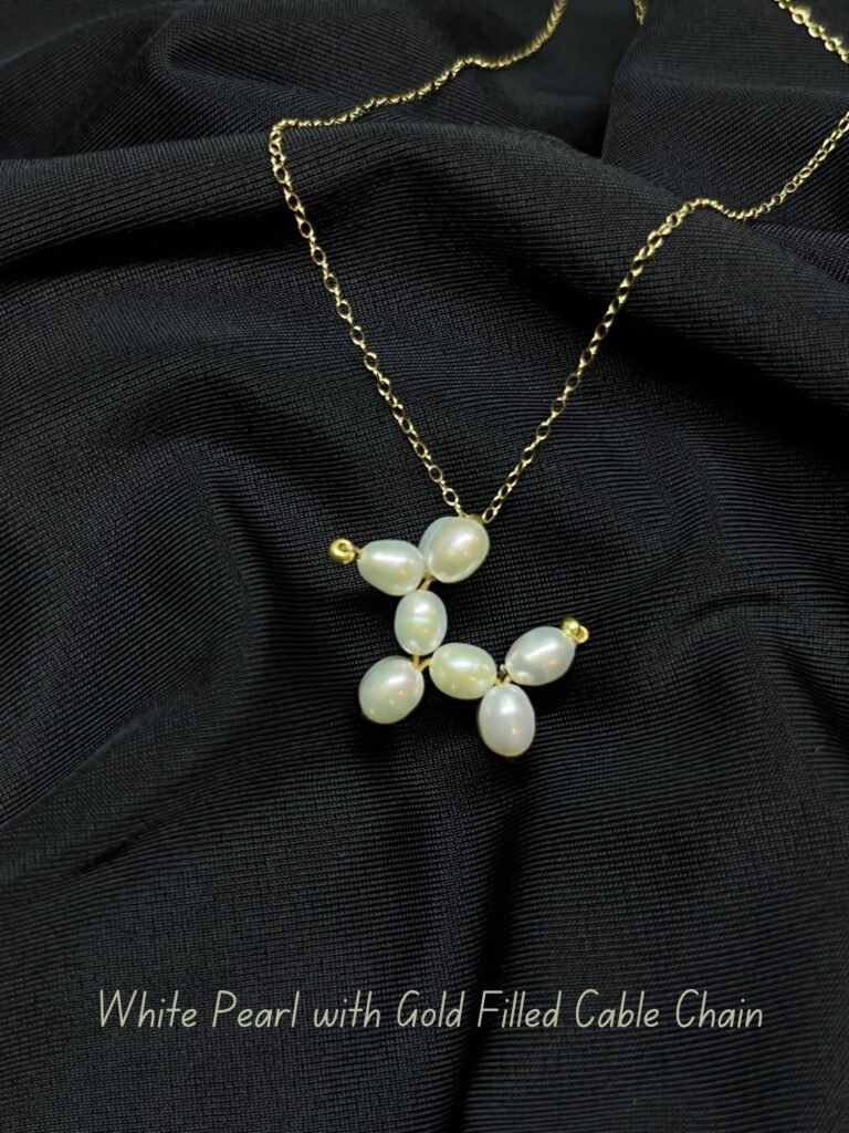 White Pearl with Gold Filled Cable Chain