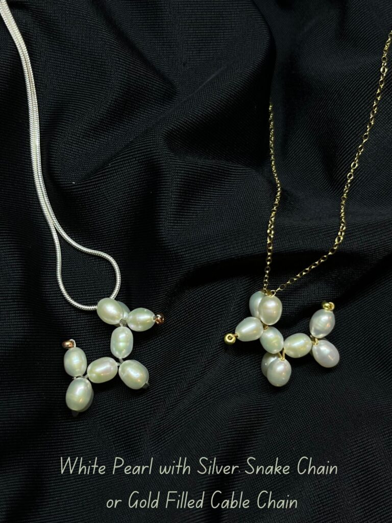 White Pearl with Silver Snake and Gold Cable Chain