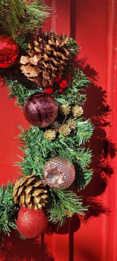 Cheery Christmas table centerpiece or door hanging wreath