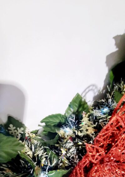 Handcrafted upcycled pre-lit 14" Christmas wreath door hanging wall decor