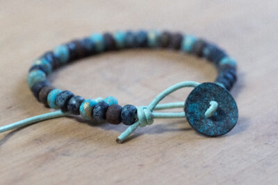 Turquoise Leather and Beads Bracelet