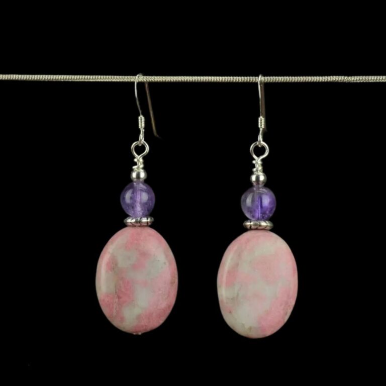 Rhodonite and Amethyst Earrings.