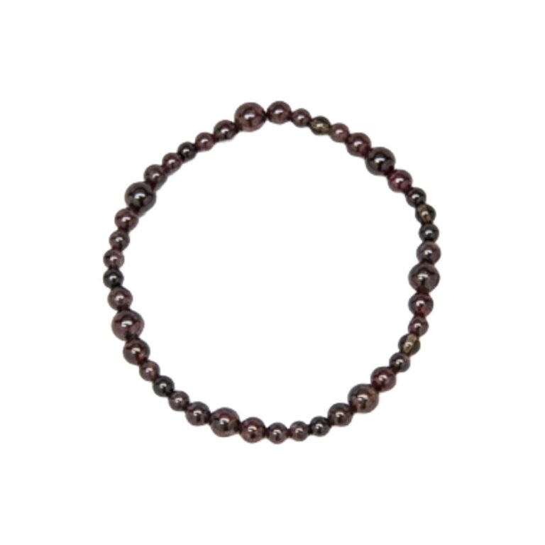 Garnet ankle bracelet. This stretch anklet contains varying size dark burgundy gemstone beads.
