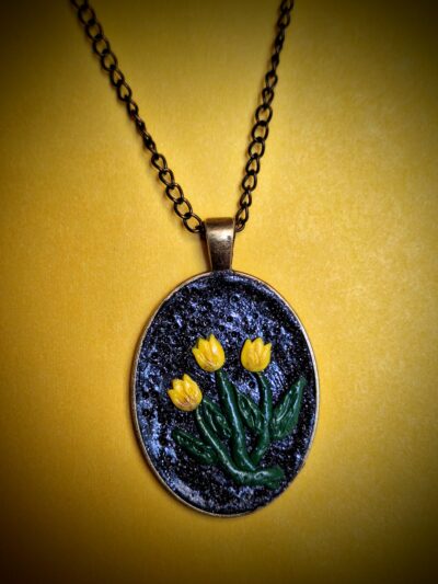 Yellow Tulip Polymer Clay Pendant Necklace
