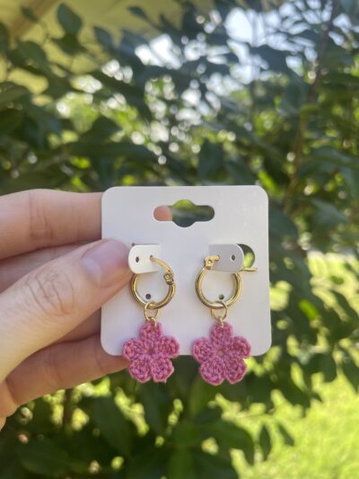 Crochet Flower Charm Earrings