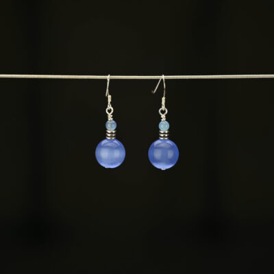 Blue cats eye earrings with silver ear wires