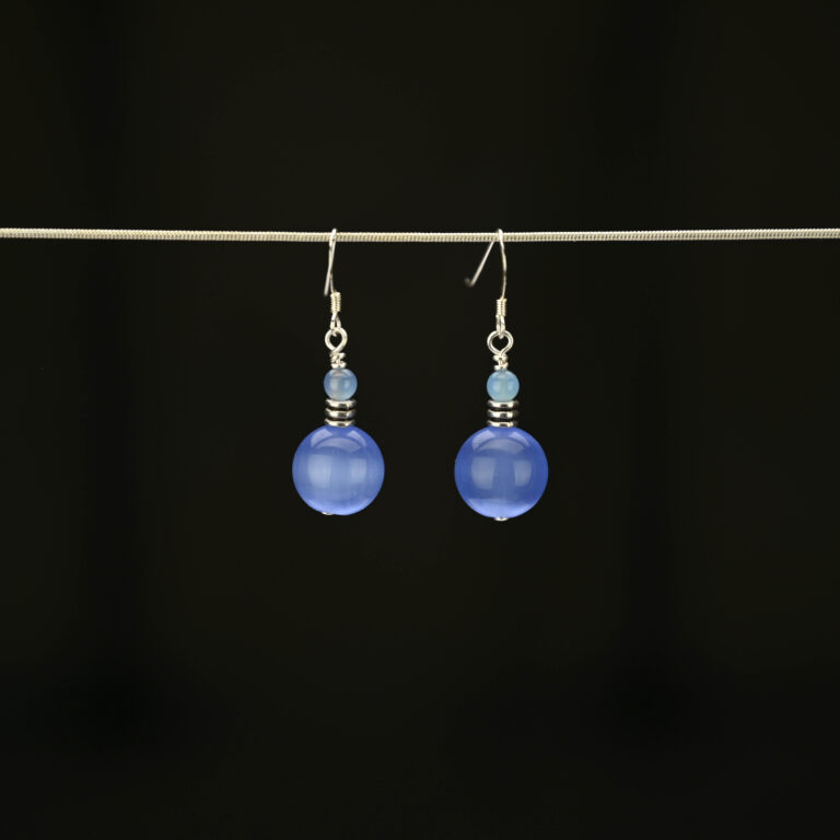 Blue cats eye earrings with silver ear wires