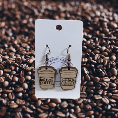 But First Coffee Handmade Wood Dangle Earrings