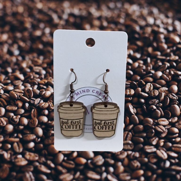 But First Coffee Wood Dangle Earrings