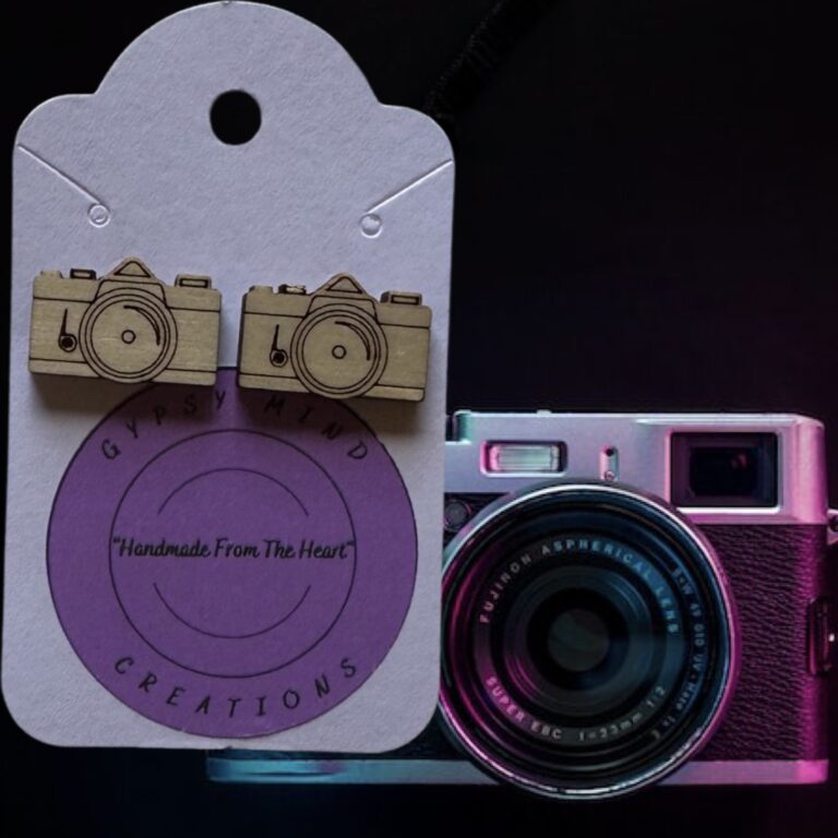 Camera Stud Wood Earrings 1