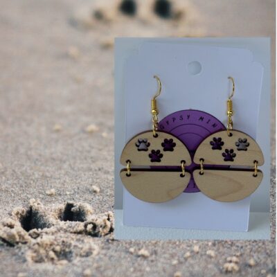 Laser Engraved Paw Print Handmade Dangle Earrings