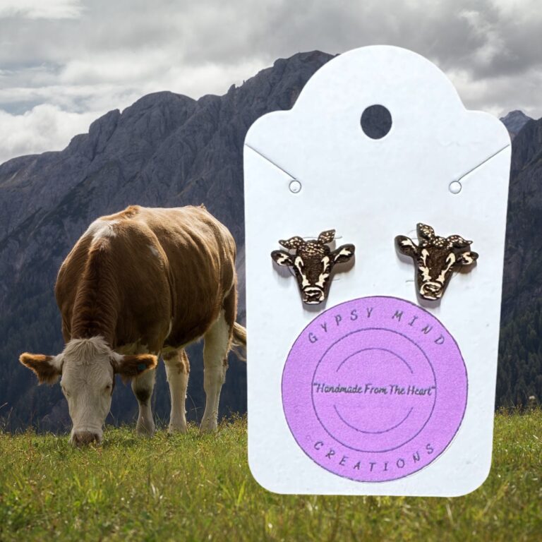 Cow With Bandana Stud Wood Earrings 2