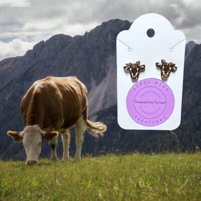 Cow Bandana Handmade Wood Stud Earrings Lightweight