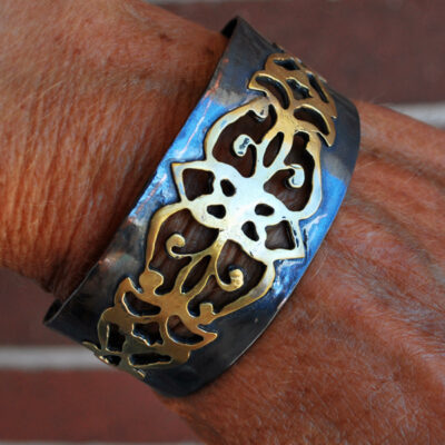 Handcrafted Copper Bracelet with Saw-Pierced Brass Inlay