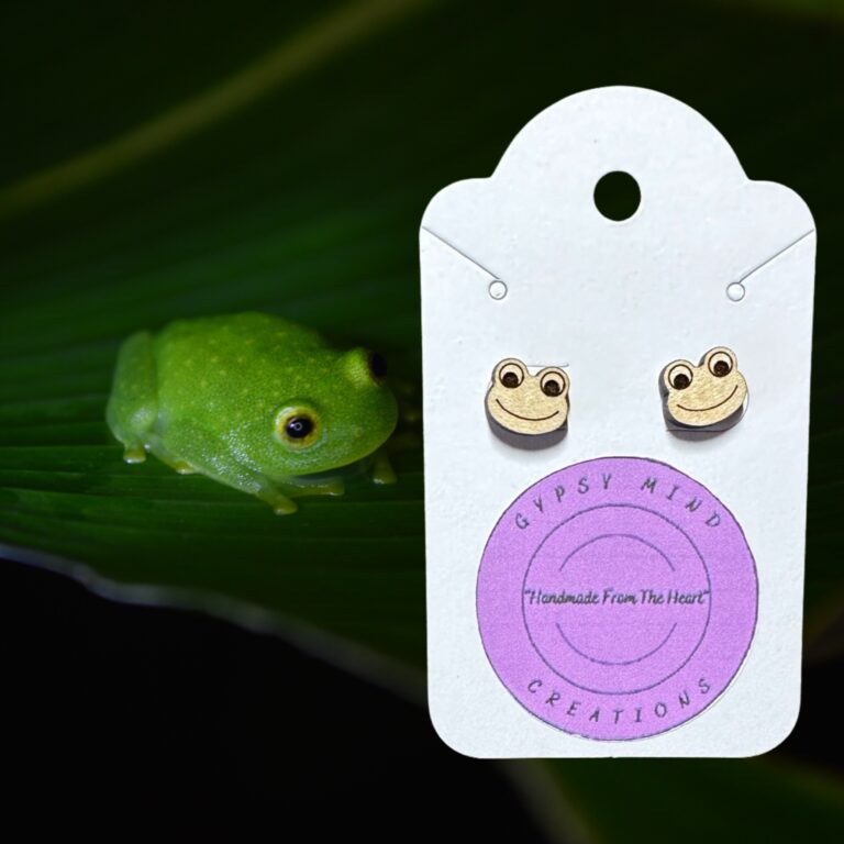 Frog Stud Wood Earrings 2