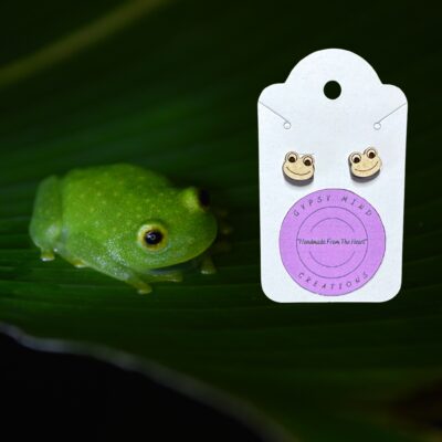Frog Laser Cut Handmade Wood Stud Earrings