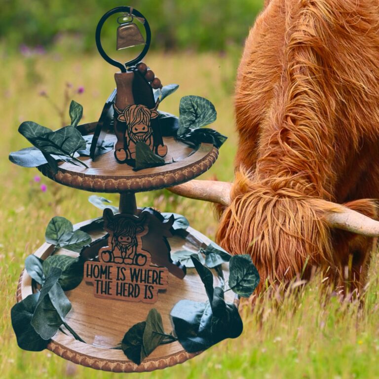 Highland Cow Tiered Tray Decor Set 1