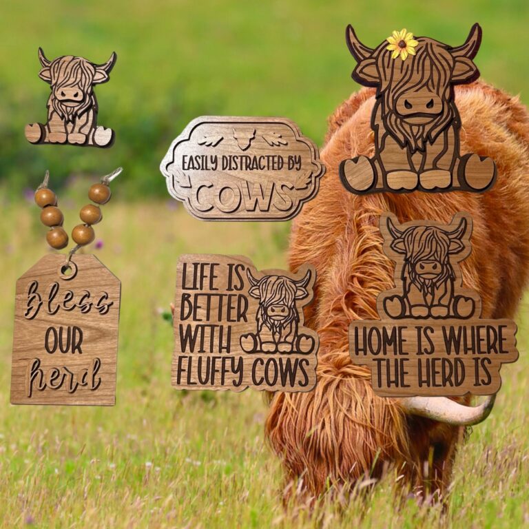 Highland Cow Tiered Tray Decor Set 3