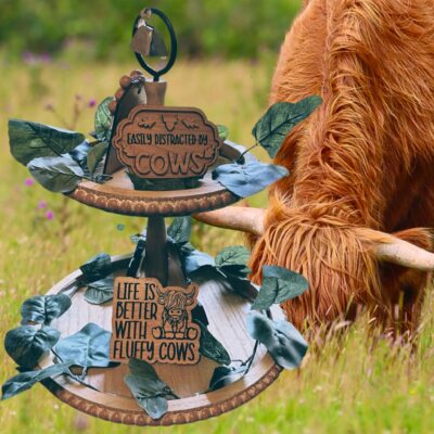 Highland Cow Wooden Tray Set Home Decor- With or Without Tiered Tray
