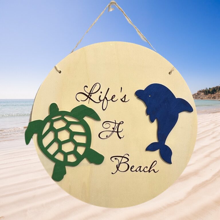 Lifes A Beach Round Wood Sign 12x12 1