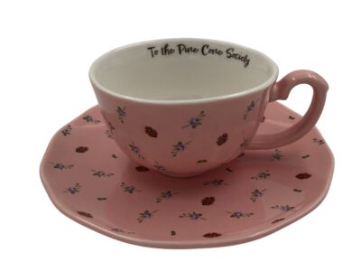 Pink Teacup & Saucer Set, Vintage Pinecone