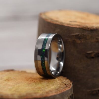 Tungsten Ring Blue Opal Size 10