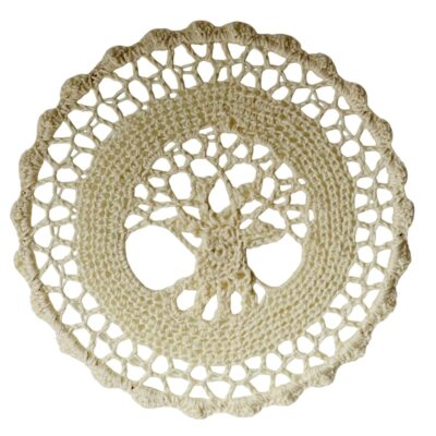 Crochet Tree of Life Mandala Wall Hanging Handmade 12" Natural / Off White