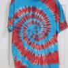 A red and blue tie-dye shirt in a spiral pattern. Extra Large.