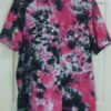 A pink and black tie-dyed crew neck shirt. Crumple pattern, 2XL.