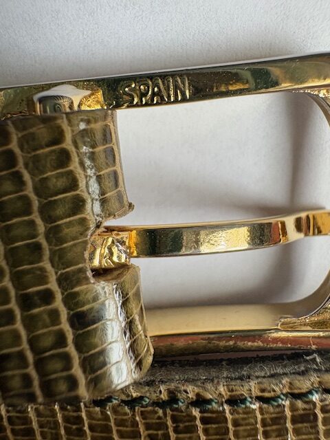 Vintage Burgundy/Olive Green Lizard Belt 4 Green lizard pattern buckle